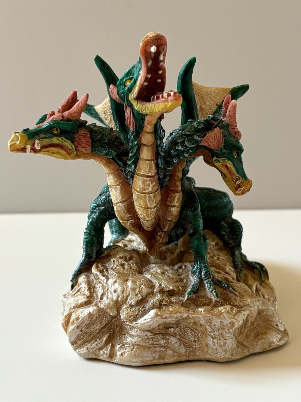 Green Three-Headed Dragon Reptile Figurine - Decorative Pet Terrarium Accent